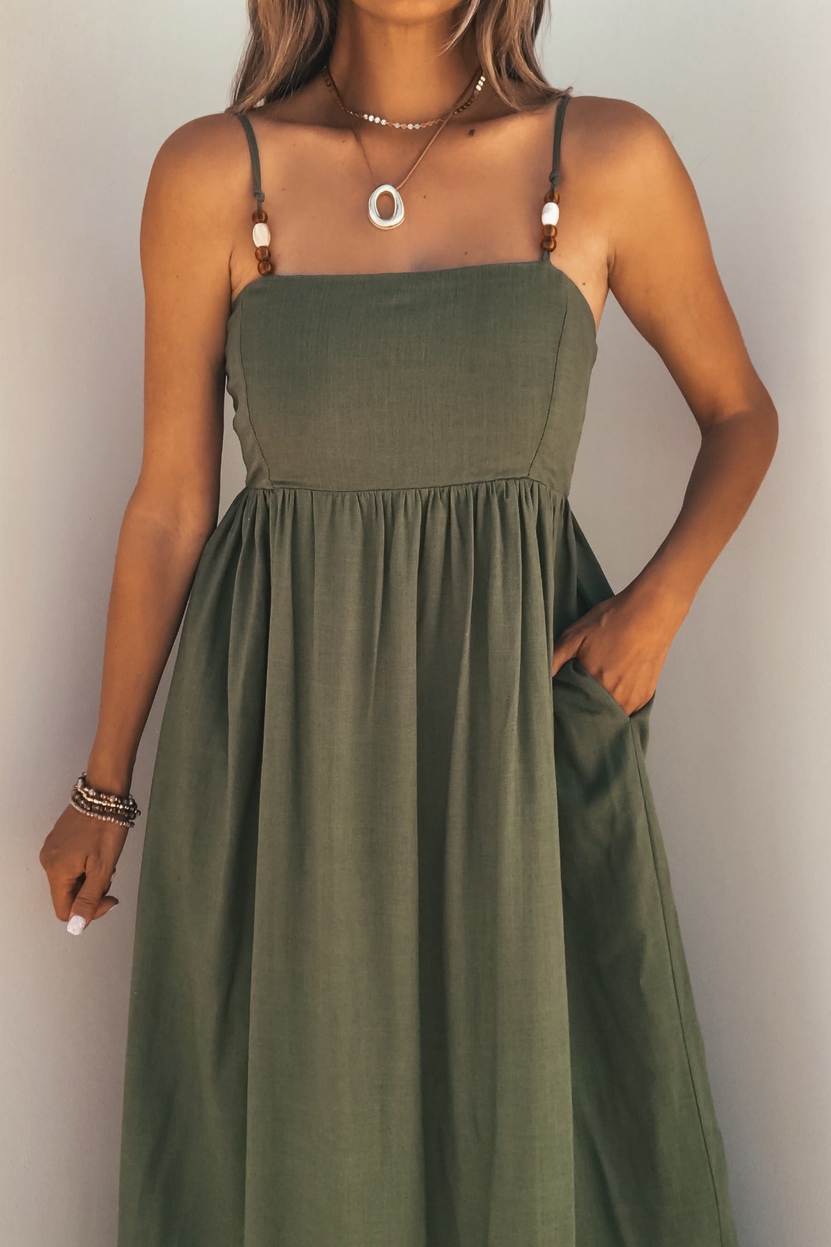 Women's Verdant Smocked Linen Maxi Dress - Olive Small | Women's Online Boutique | Boho Chic Style | Magnolia Boutique Women's Verdant Smocked Linen Maxi Dress - Olive Small | Women's Online Boutique | Boho Chic Style | Magnolia Boutique
