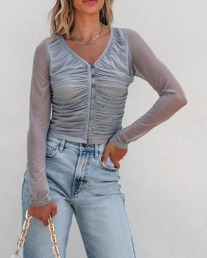 Vienna Sheer Sleeve Corset Top - Grey - Magnolia Boutique