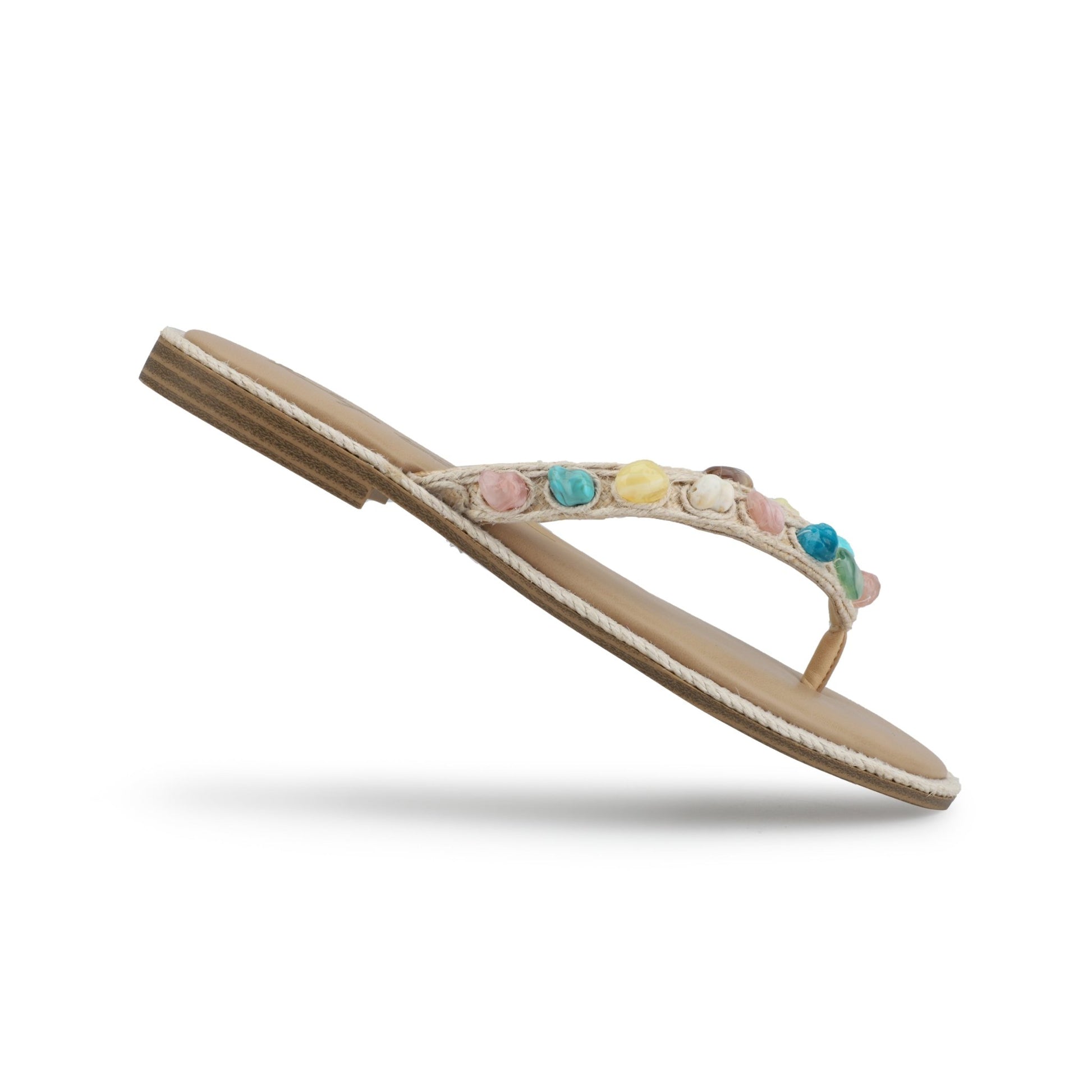 Vintage Havana Sandy Beige Gemstone Flip Flops displayed on a white background with a shadow underneath.