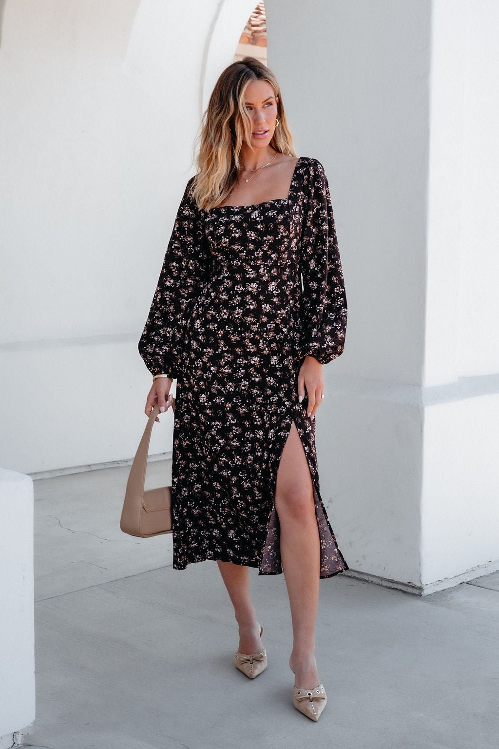 Waiting For You Floral Slit Midi Dress - Magnolia Boutique