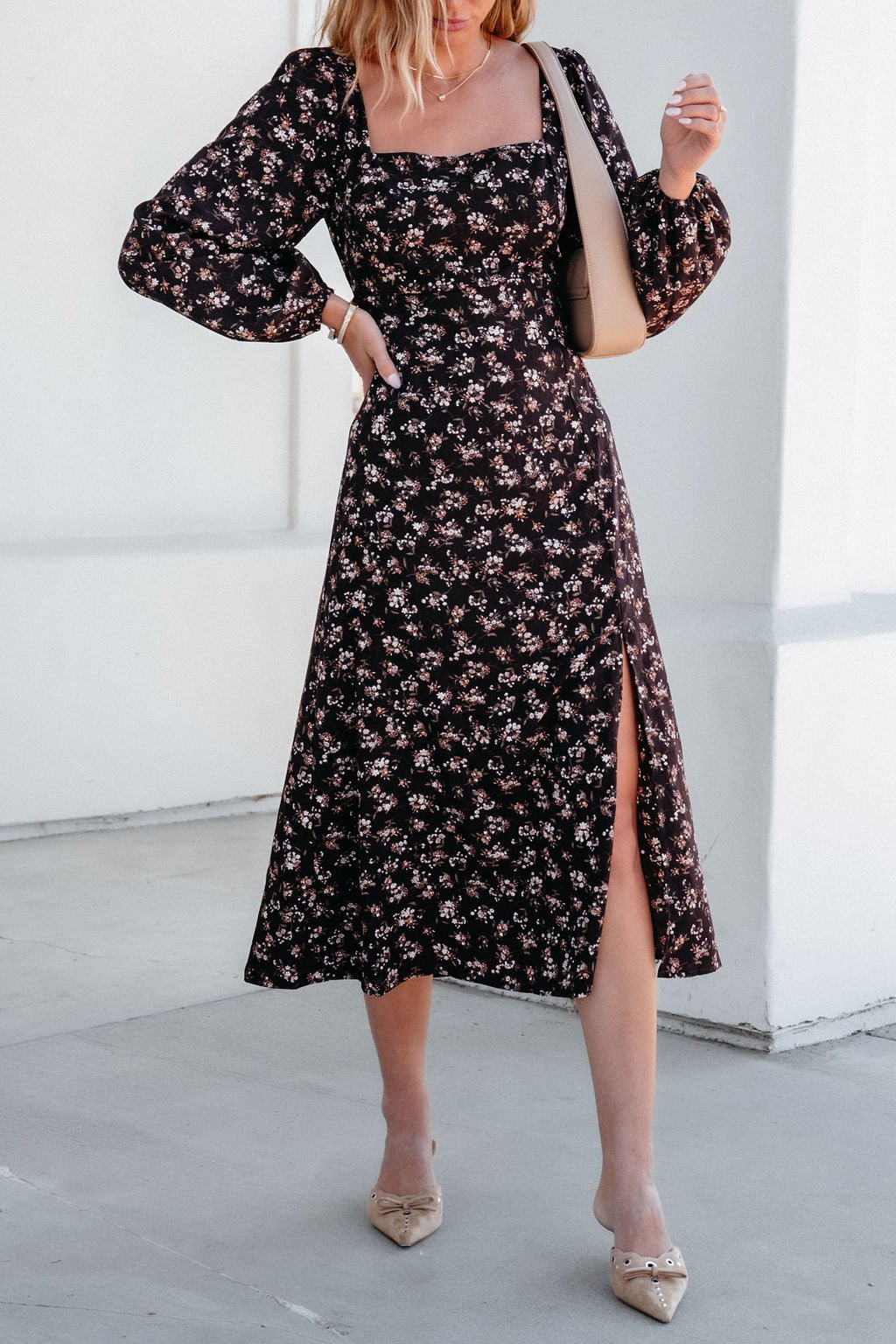 Waiting For You Floral Slit Midi Dress - Magnolia Boutique