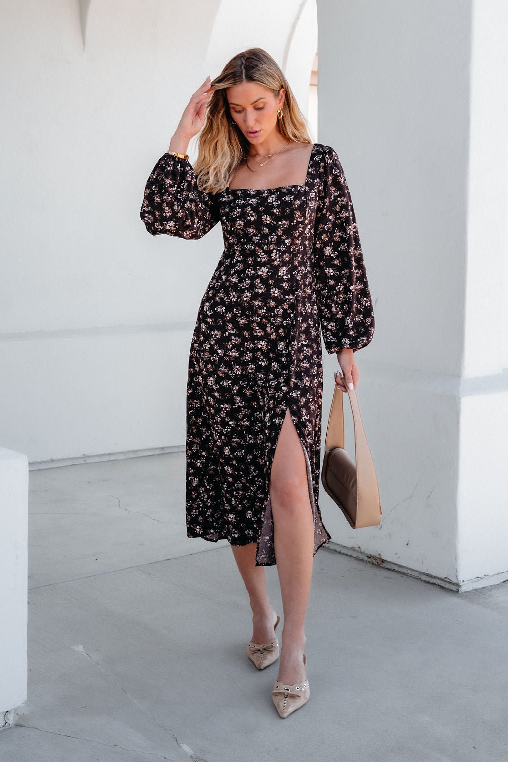 Waiting For You Floral Slit Midi Dress - Magnolia Boutique