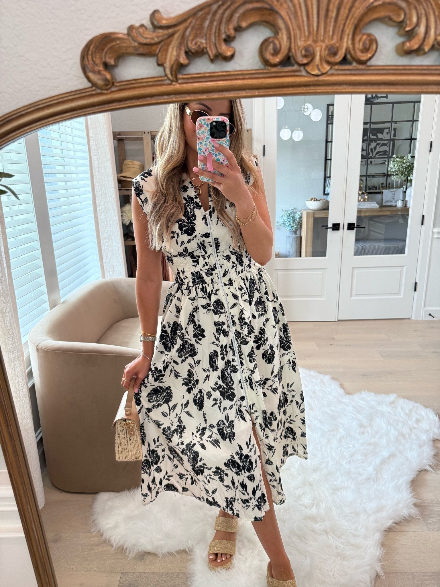 Women's Floral Print Smocked Midi Dress - White Medium | Women's Online Boutique | Boho Chic Style | Magnolia Boutique Women's Floral Print Smocked Midi Dress - White Medium | Women's Online Boutique | Boho Chic Style | Magnolia Boutique