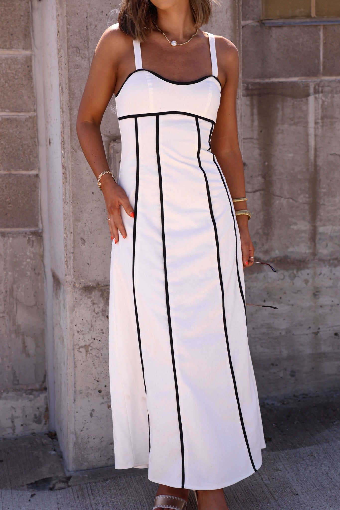 White and Black Trim Detail Maxi Dress - FINAL SALE White and Black Trim Detail Maxi Dress - FINAL SALE