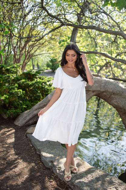 White Back Tie Tiered Midi Dress | Pre Order - Magnolia Boutique