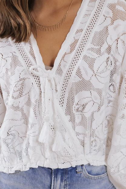 White Crochet Lace Surplice Top - Magnolia Boutique
