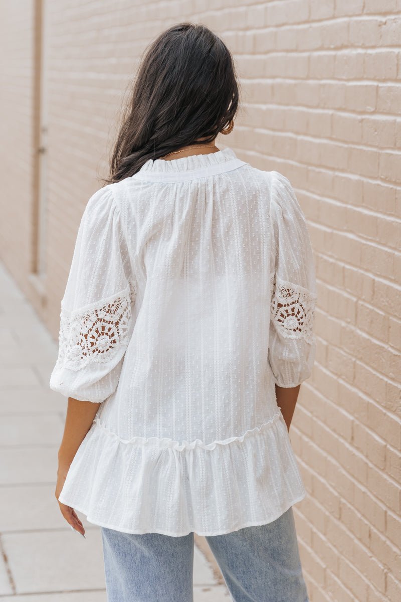 White Crochet Swiss Dot Blouse - Magnolia Boutique
