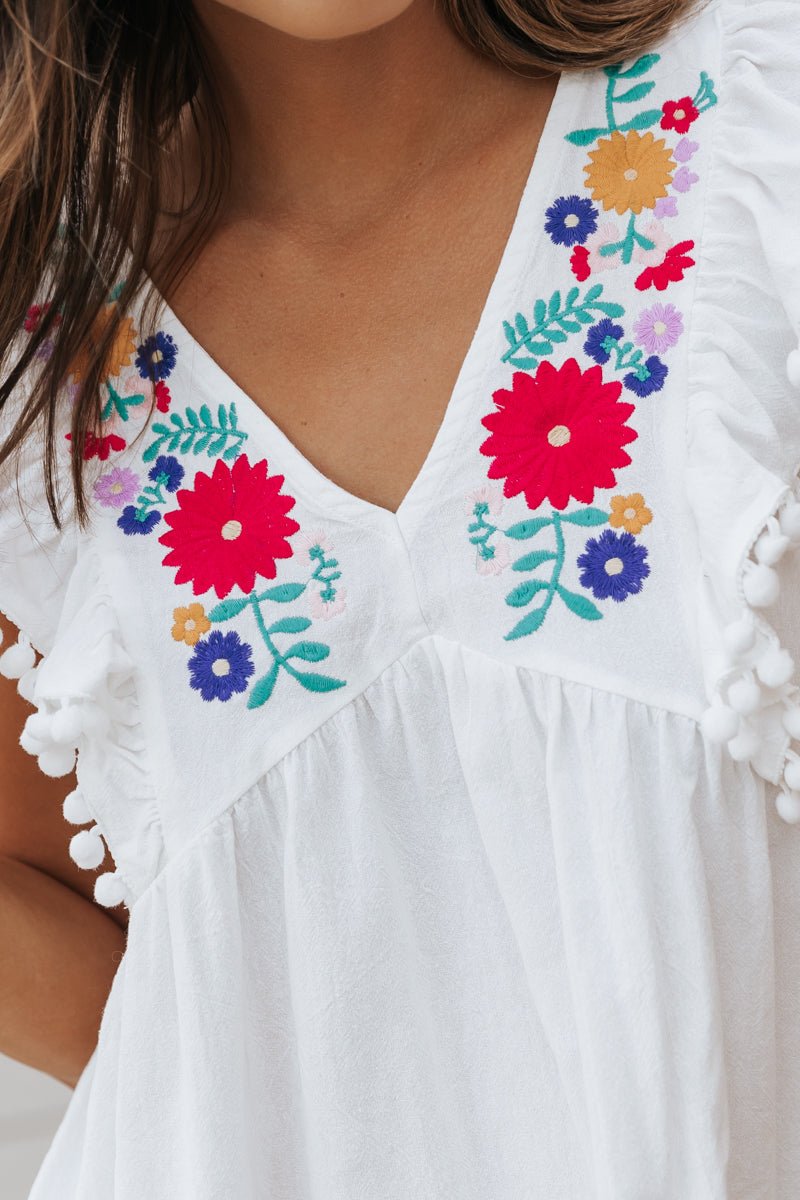 White Floral Embroidered Top - Magnolia Boutique