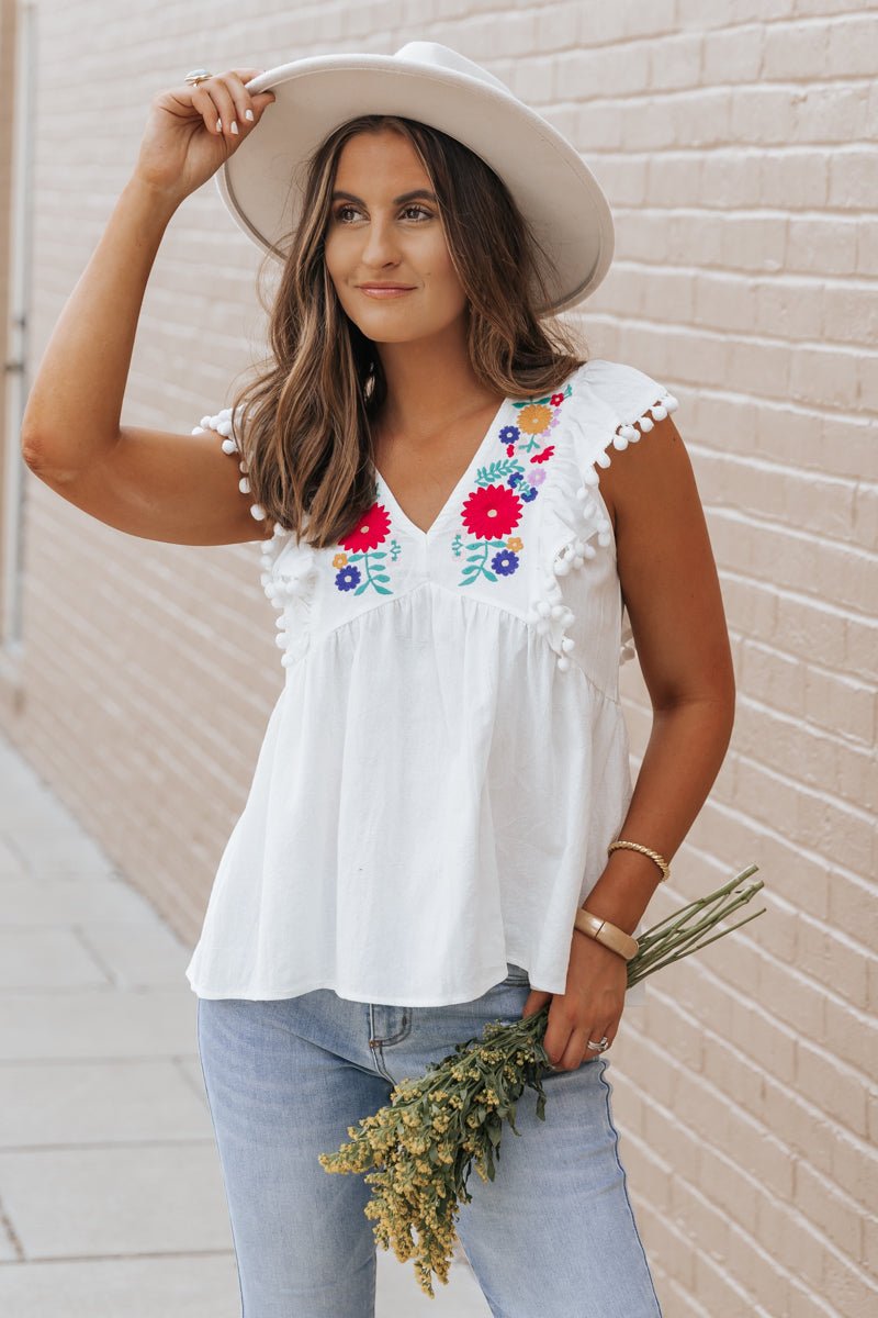 White Floral Embroidered Top - Magnolia Boutique