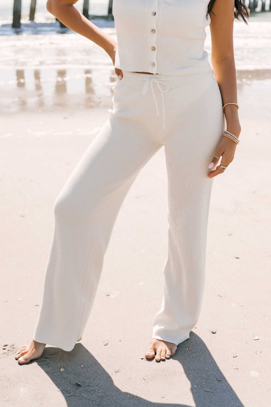White High Waisted Ribbed Sweater Pants - Magnolia Boutique