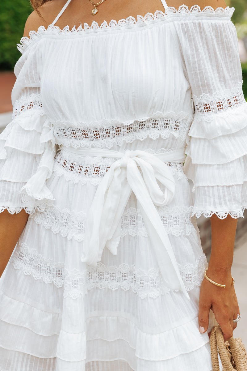 White Lace Ruffled Mini Dress - Magnolia Boutique