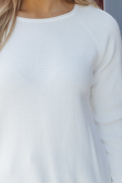 White Long Sleeve Waffle Textured Sweater - Magnolia Boutique