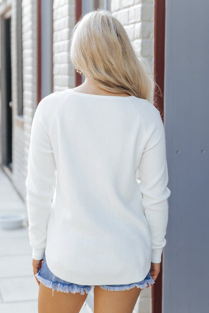 White Long Sleeve Waffle Textured Sweater - Magnolia Boutique