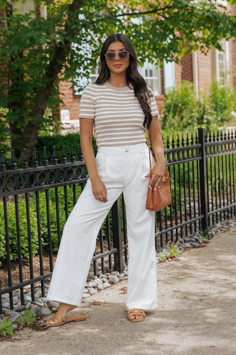 White Mid Rise Pleated Wide Leg Pants - Magnolia Boutique