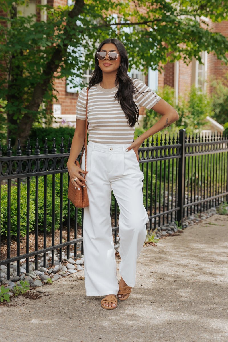 White Mid Rise Pleated Wide Leg Pants - Magnolia Boutique