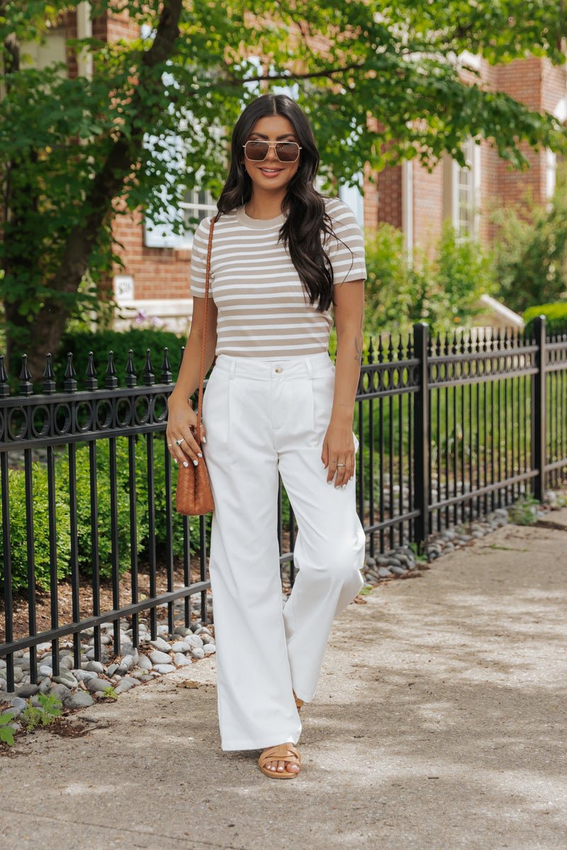 White Mid Rise Pleated Wide Leg Pants - Magnolia Boutique