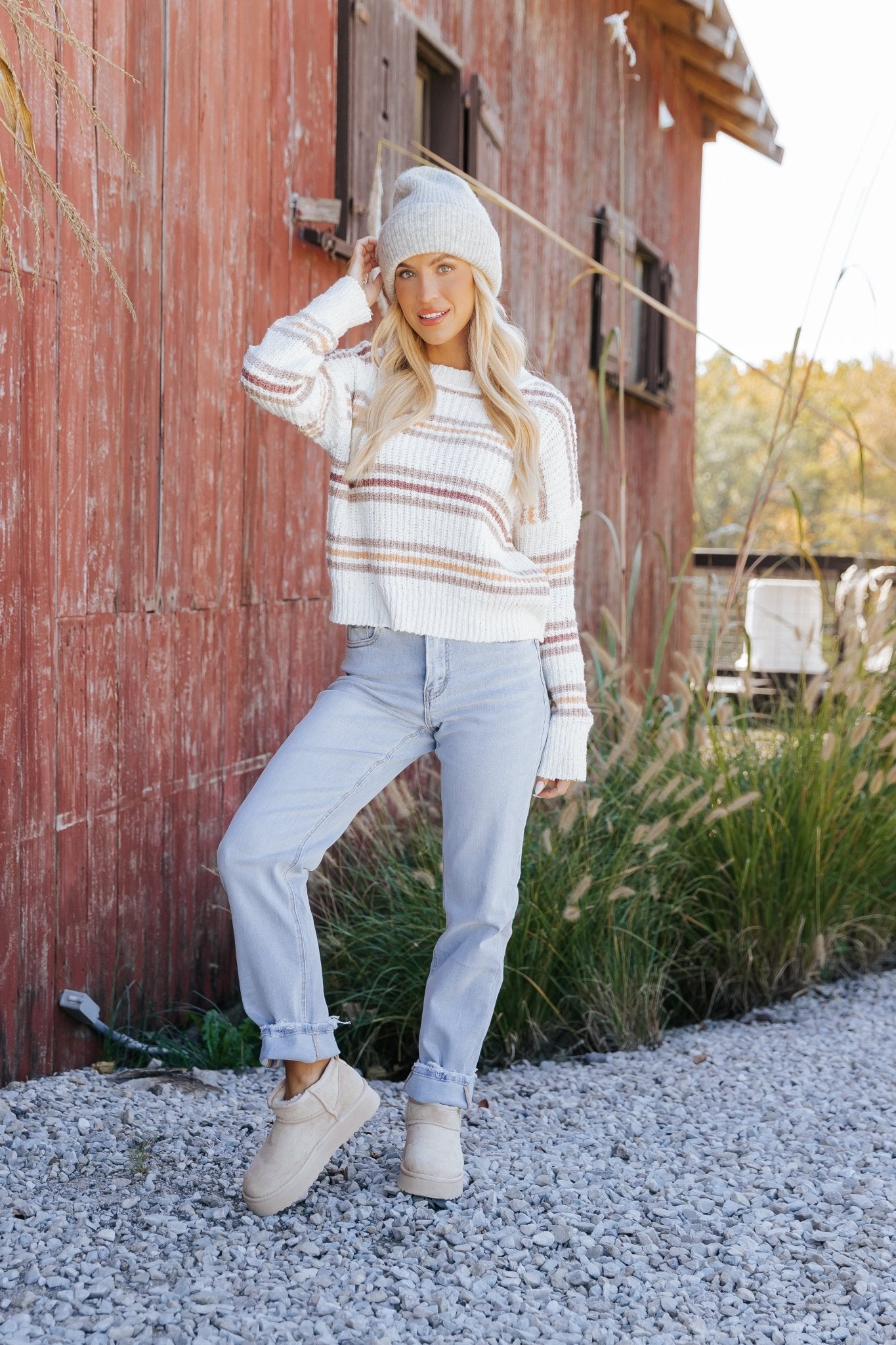 White Multi Stripe Ribbed Sweater - Magnolia Boutique