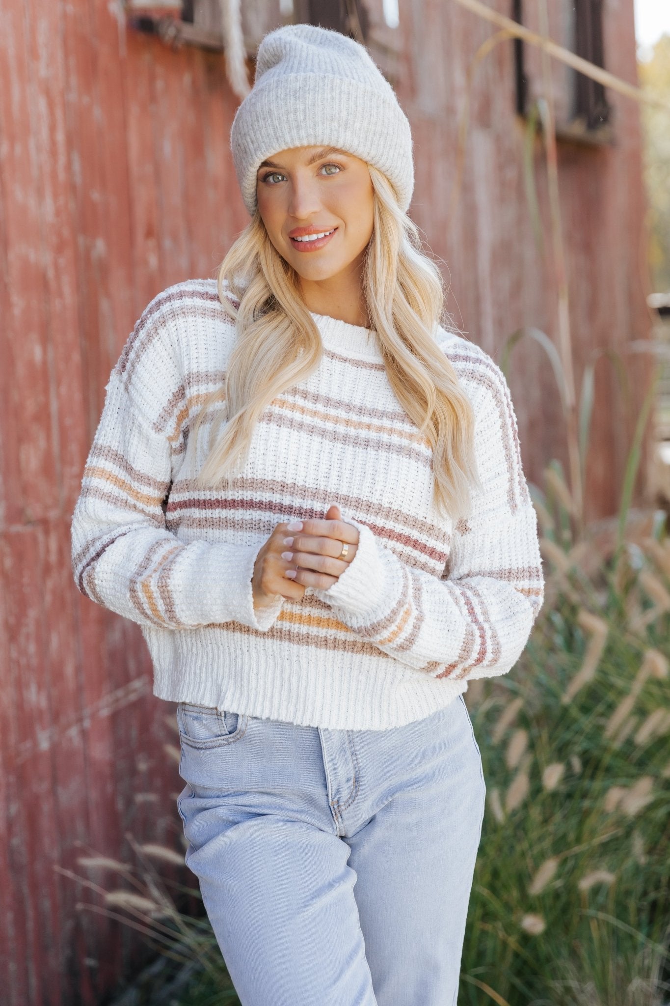 White Multi Stripe Ribbed Sweater - Magnolia Boutique