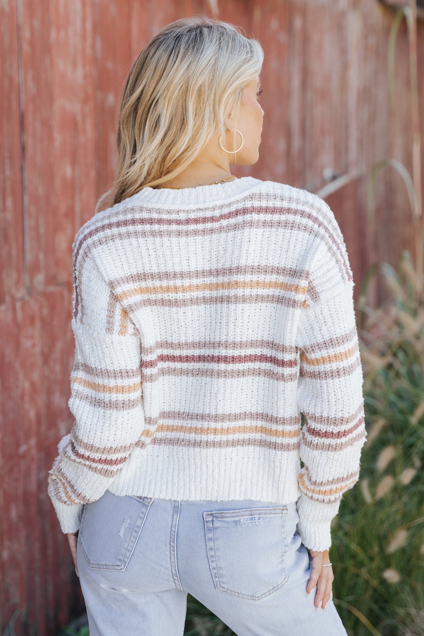 White Multi Stripe Ribbed Sweater - Magnolia Boutique