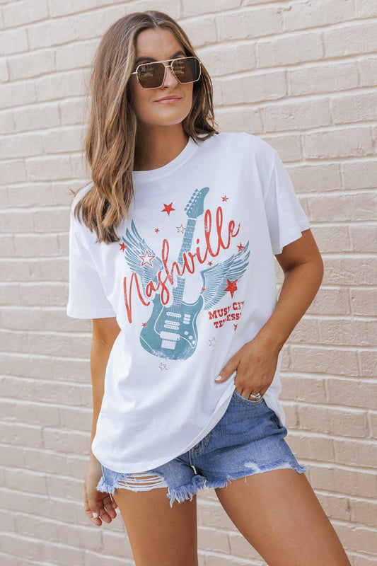 White Nashville Music City Graphic Tee - Magnolia Boutique