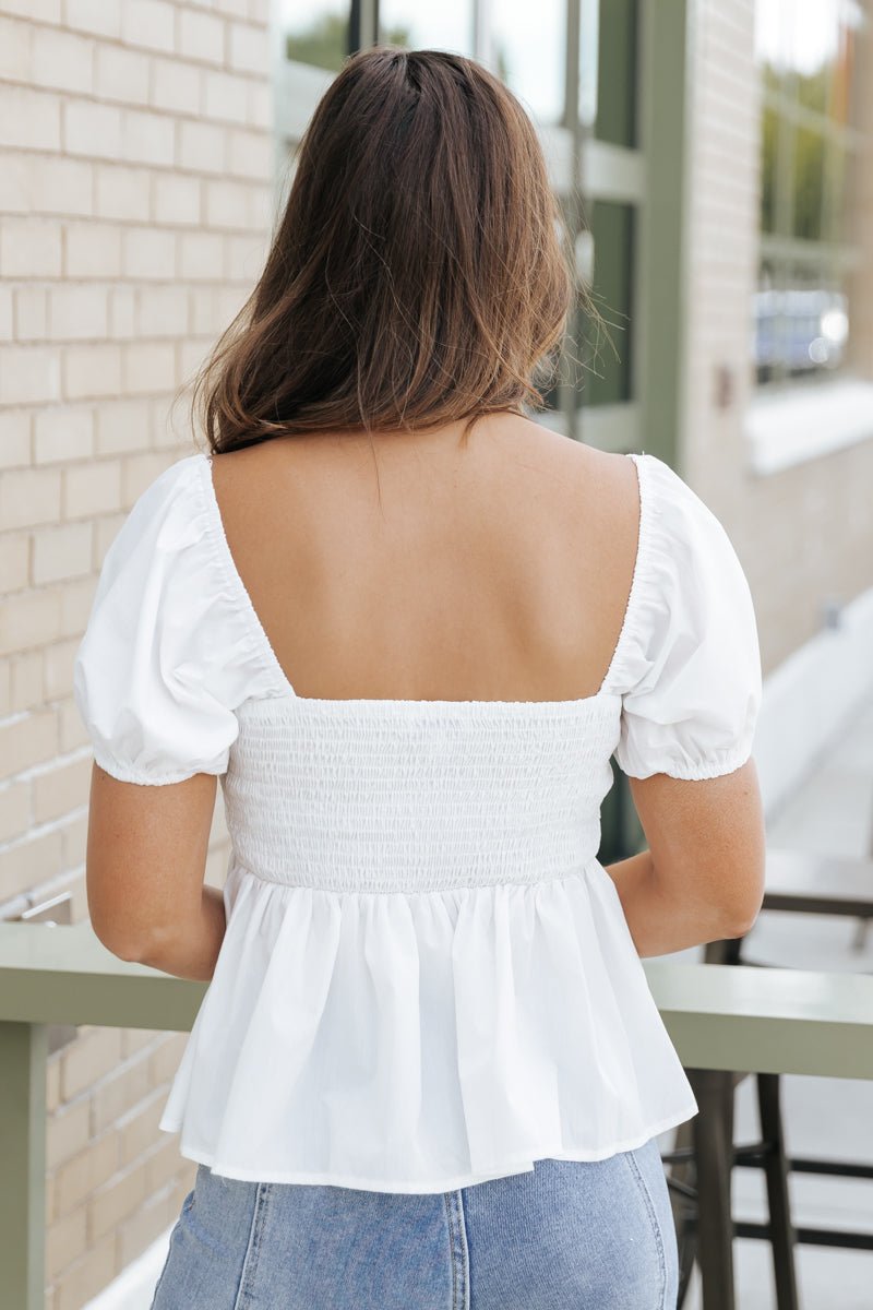 White Puff Sleeve Lace V Neck Top - Magnolia Boutique