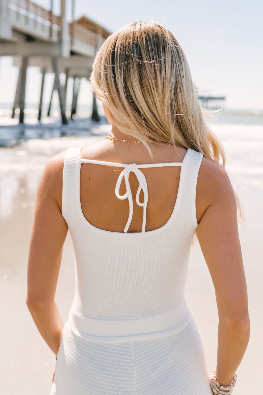 White Ribbed Tie Back Tank Top - Magnolia Boutique