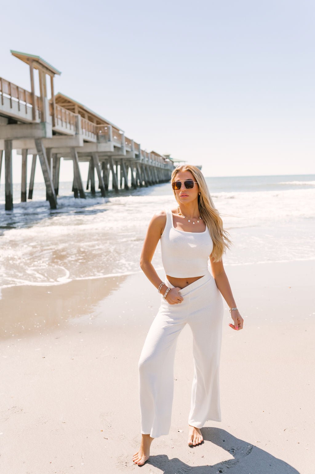 White Ribbed Wide Leg Pants - Magnolia Boutique