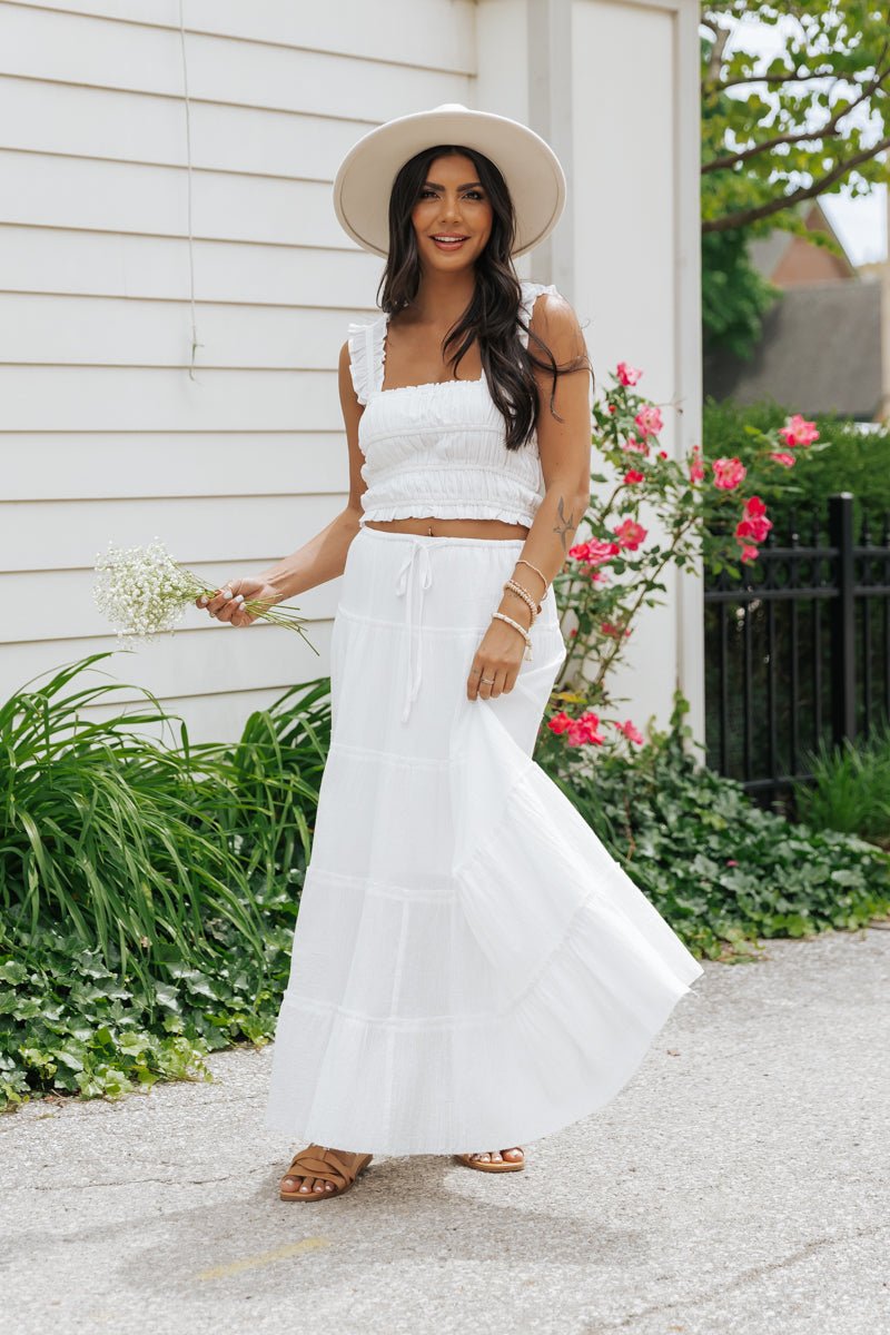 White Ruffle Smocked Tank Top - Magnolia Boutique