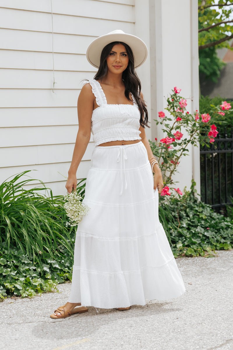 White Ruffle Smocked Tank Top - Magnolia Boutique