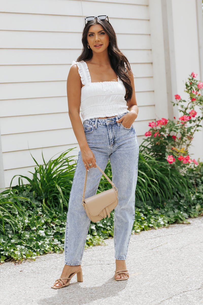 White Ruffle Smocked Tank Top - Magnolia Boutique