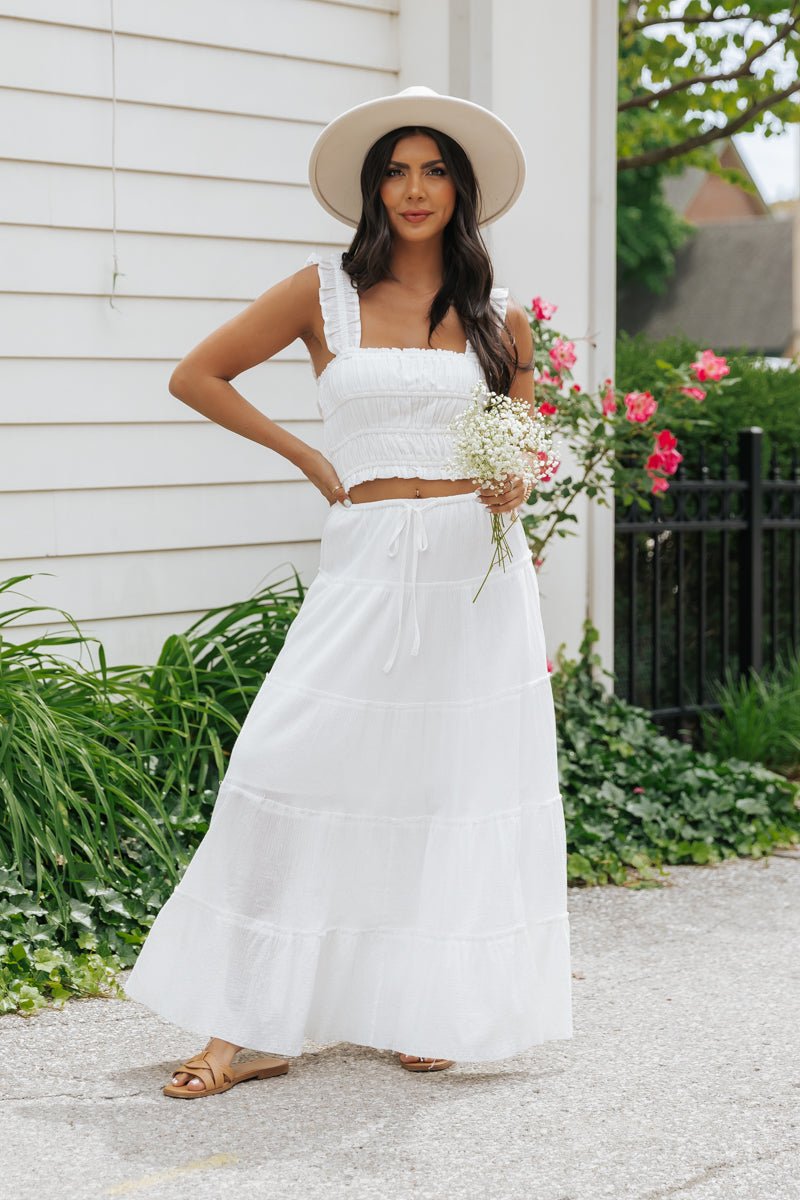 White Ruffle Smocked Tank Top - Magnolia Boutique