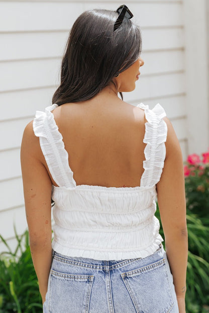 White Ruffle Smocked Tank Top - Magnolia Boutique