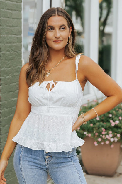 White Ruffled Eyelet Cami Top - FINAL SALE - Magnolia Boutique