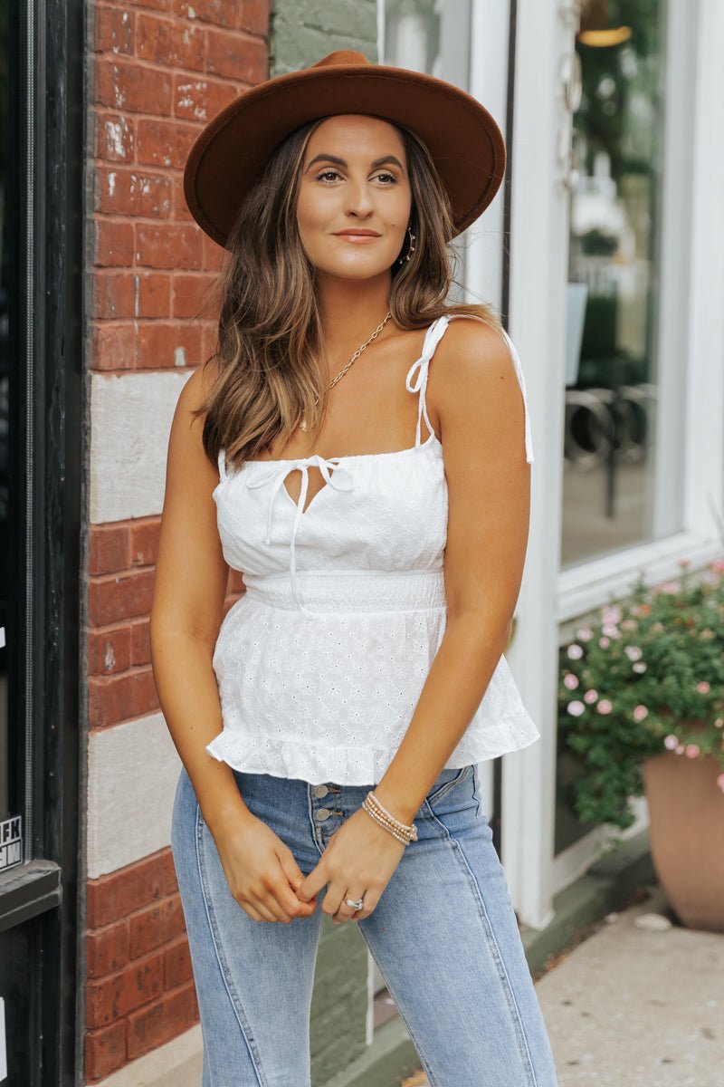 White Ruffled Eyelet Cami Top - FINAL SALE - Magnolia Boutique