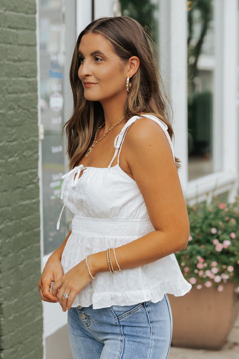 White Ruffled Eyelet Cami Top - FINAL SALE - Magnolia Boutique