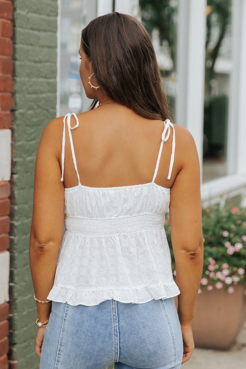 White Ruffled Eyelet Cami Top - FINAL SALE - Magnolia Boutique