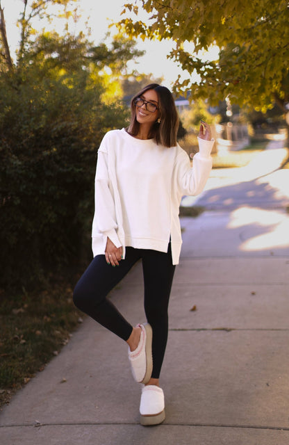 White Seam Detail Pullover Sweatshirt - Magnolia Boutique