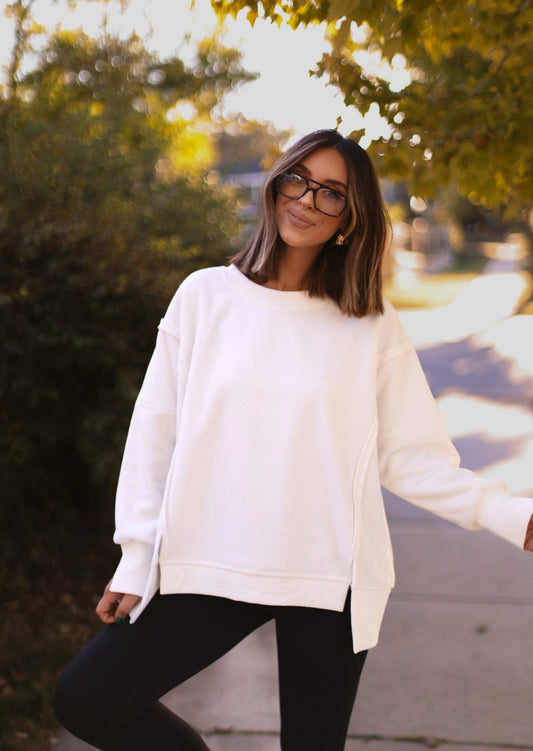 White Seam Detail Pullover Sweatshirt - Magnolia Boutique