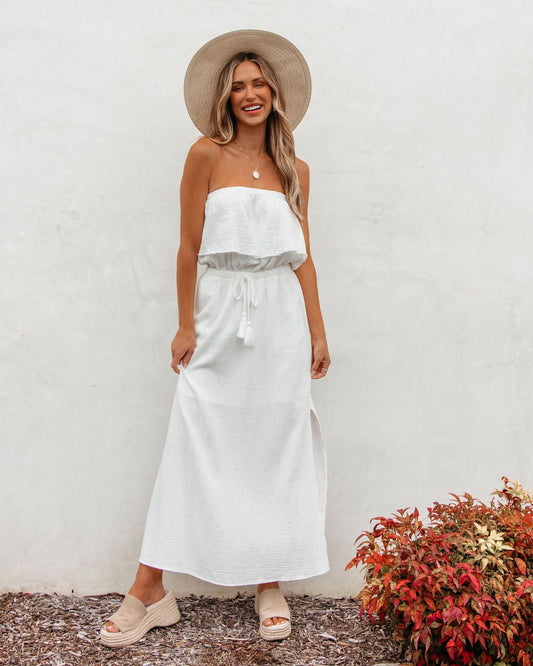 White Strapless Ruffled Maxi Dress - Magnolia Boutique