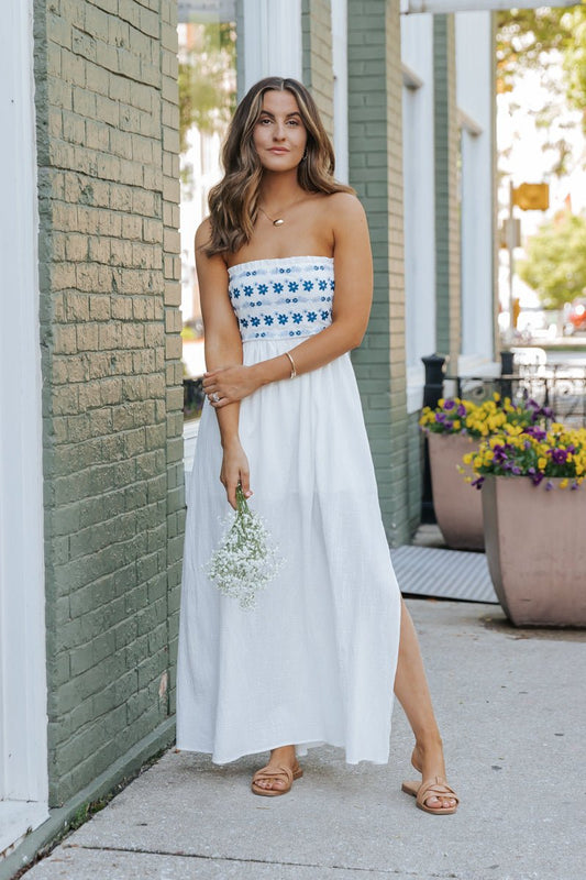 White Strapless Slit Maxi Dress - Magnolia Boutique