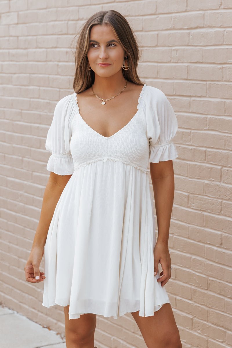 White Sweetheart Smocked Mini Dress - Magnolia Boutique