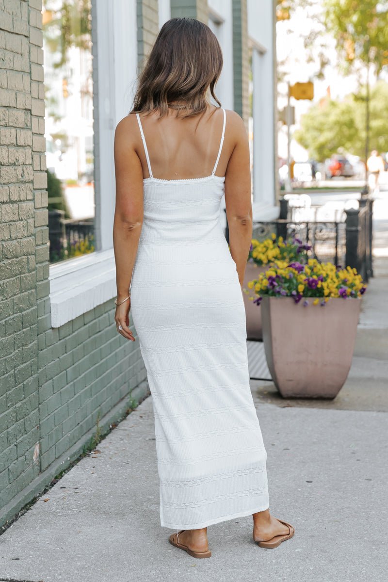 White Textured Slit Maxi Dress - Magnolia Boutique