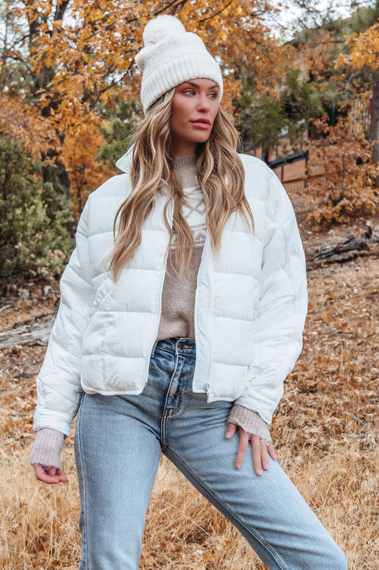 White Zip Up Puffer Jacket - Magnolia Boutique