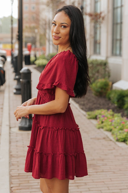 Wine Babydoll Smock Tiered Mini Dress - Magnolia Boutique