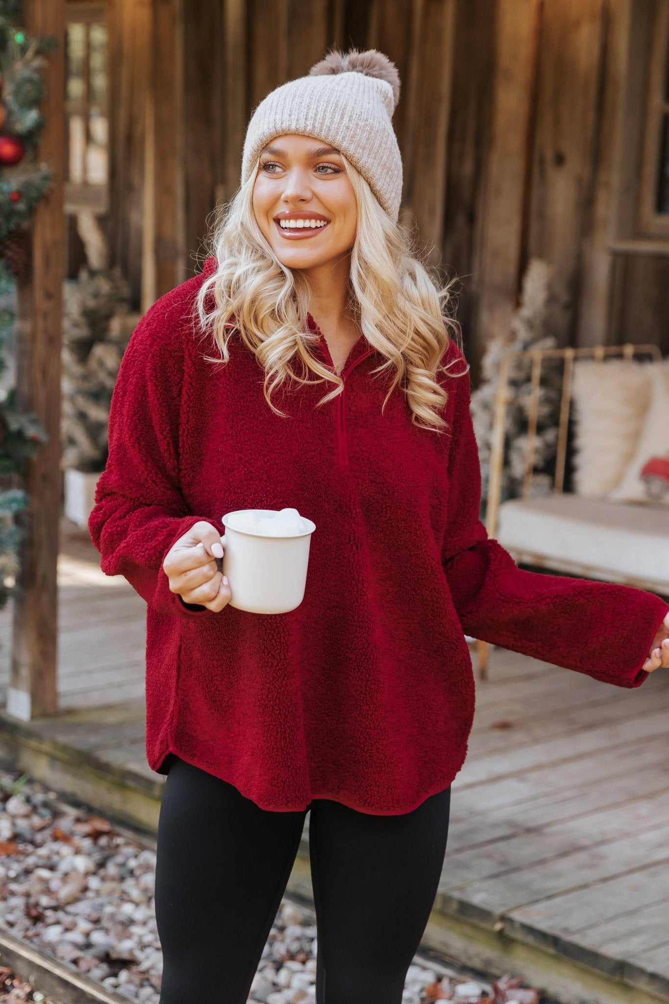 Wine Sherpa Zip Up Jacket - Magnolia Boutique