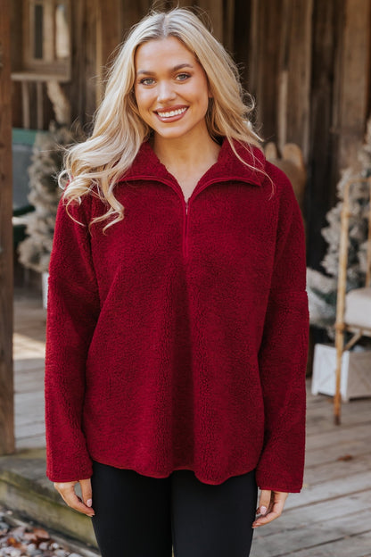 Wine Sherpa Zip Up Jacket - Magnolia Boutique