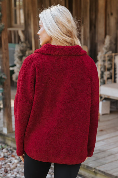 Wine Sherpa Zip Up Jacket - Magnolia Boutique