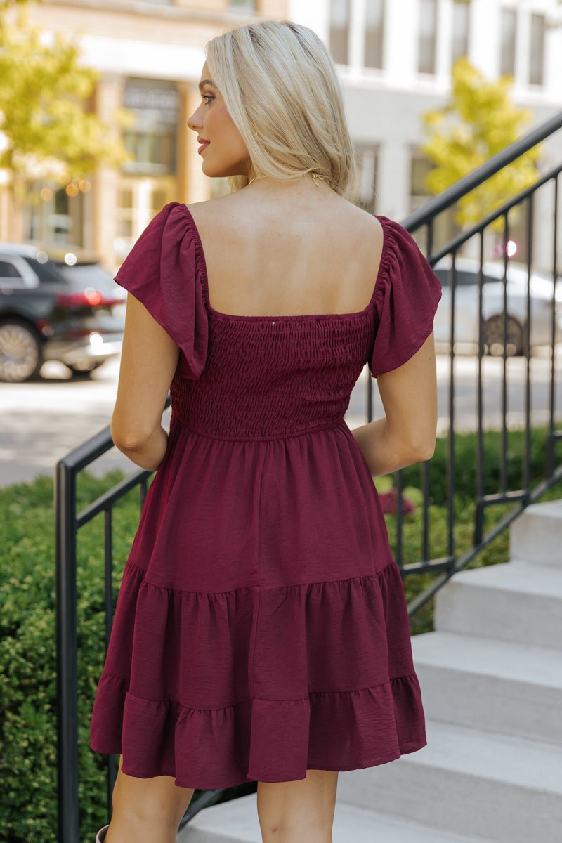 Wine Sweetheart Tiered Mini Dress - Magnolia Boutique