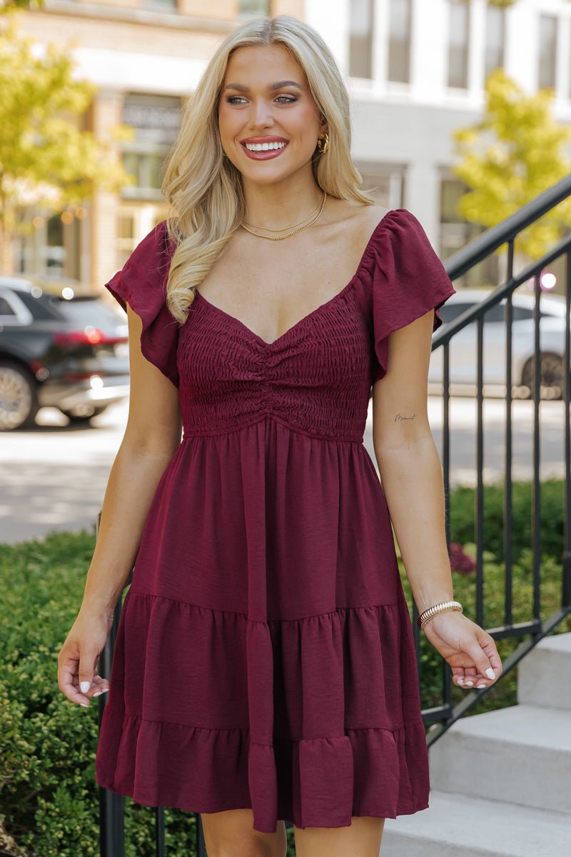 Wine Sweetheart Tiered Mini Dress - Magnolia Boutique