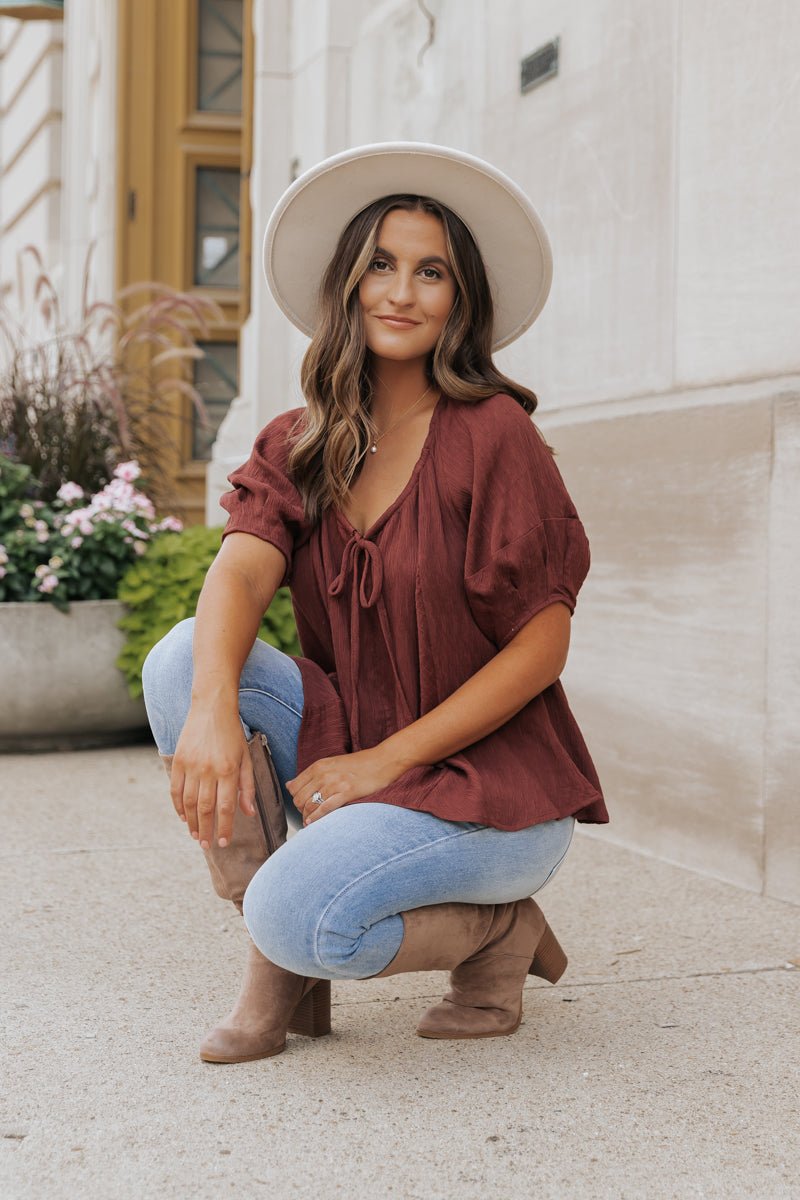 Wine Textured Boho Blouse - Magnolia Boutique